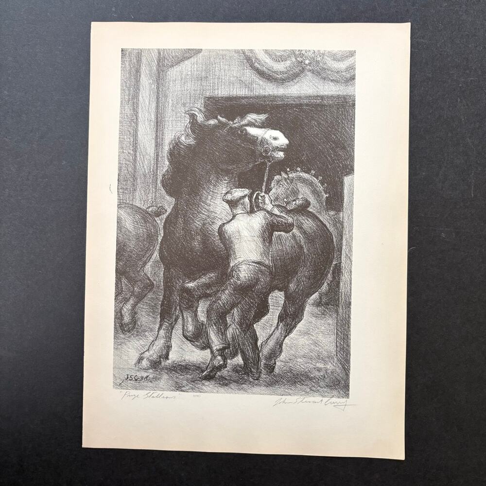 John Steuart Curry Prize Stallions Art Horse Stable 1930s Print Sketch Vintage